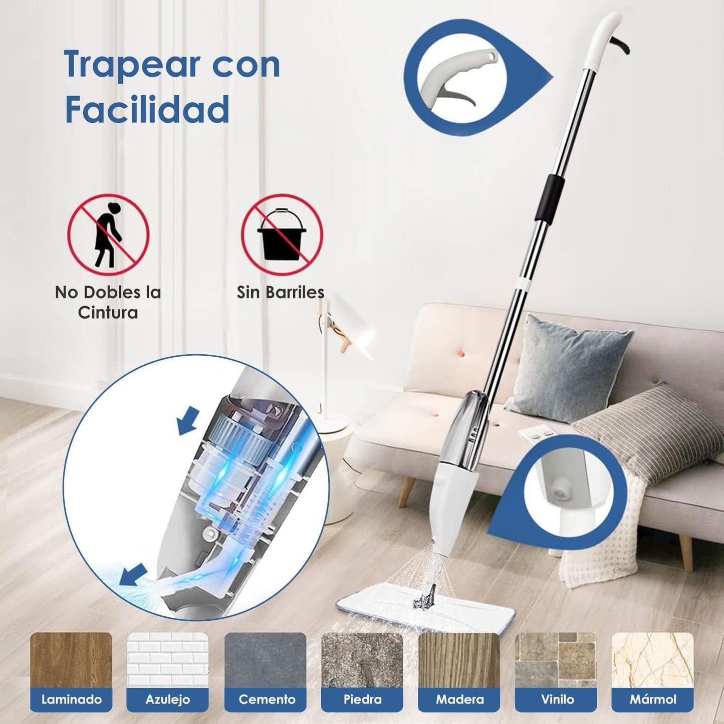 Trapeador con Atomizador | Limpieza Húmeda y Seca Sin Cubo