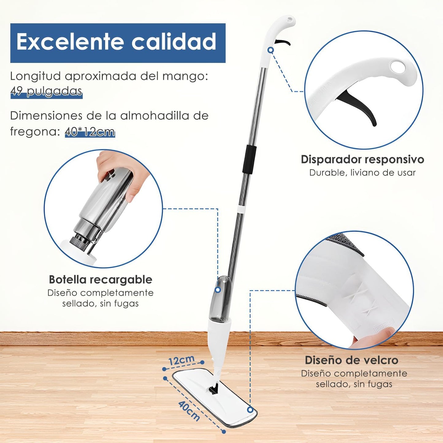 Trapeador con Atomizador | Limpieza Húmeda y Seca Sin Cubo