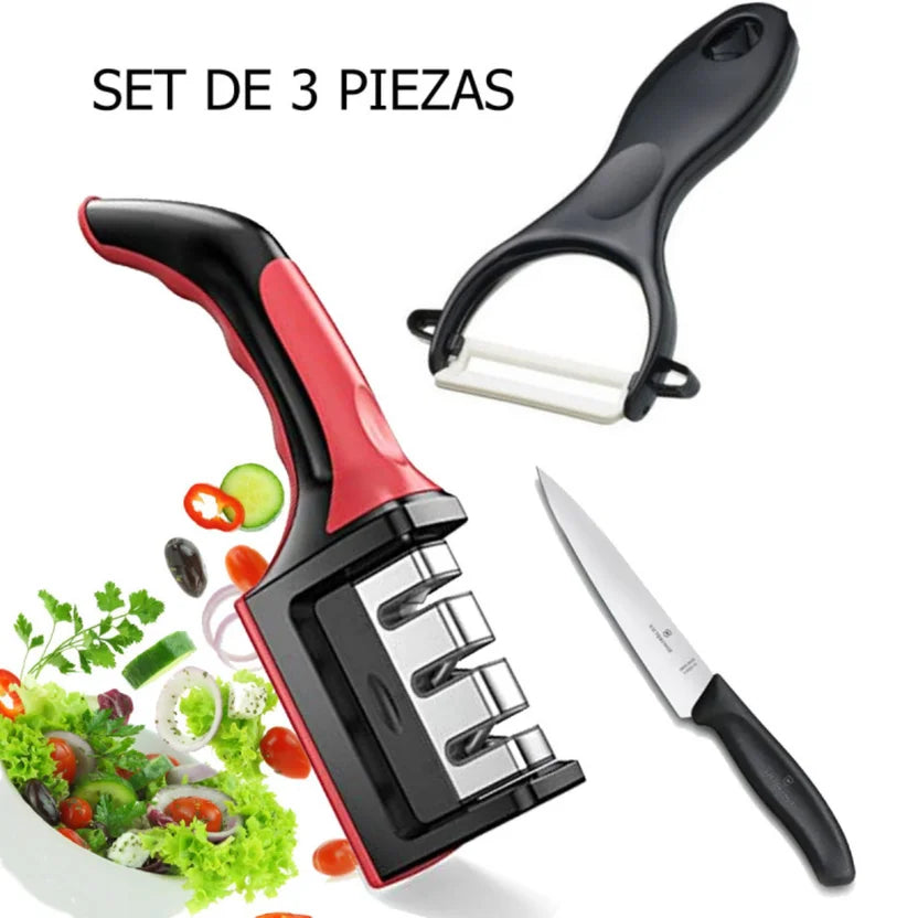 Afilador de Cuchillos Manual | 3 en 1