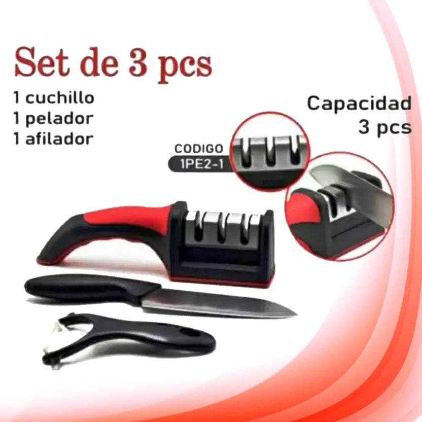 Afilador de Cuchillos Manual | 3 en 1